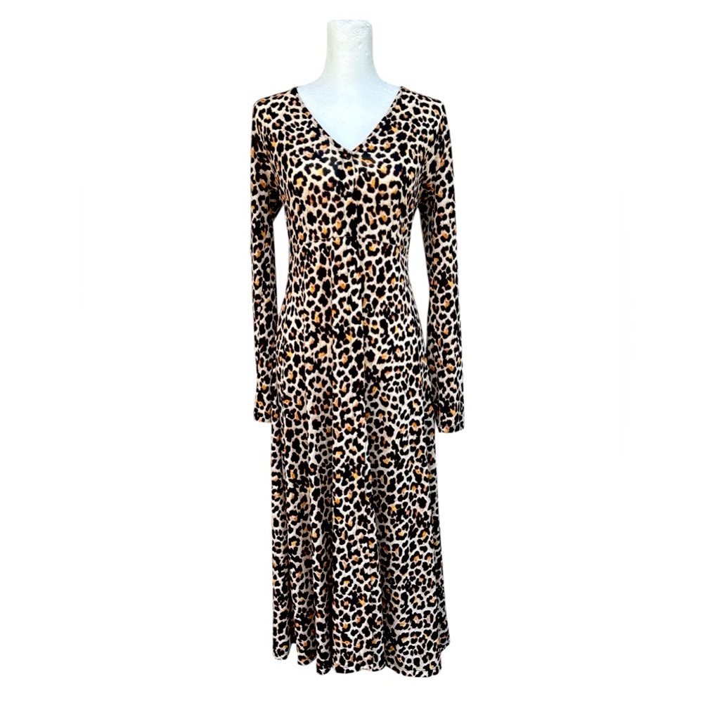 Zara Leopard Print Long Sleeve V Neck Dress Animal Print